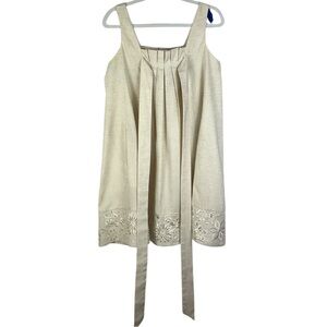 Ranna Gill  Anthropoloigie  A line eyelet linen sleeveless midi dress Sz M Cream